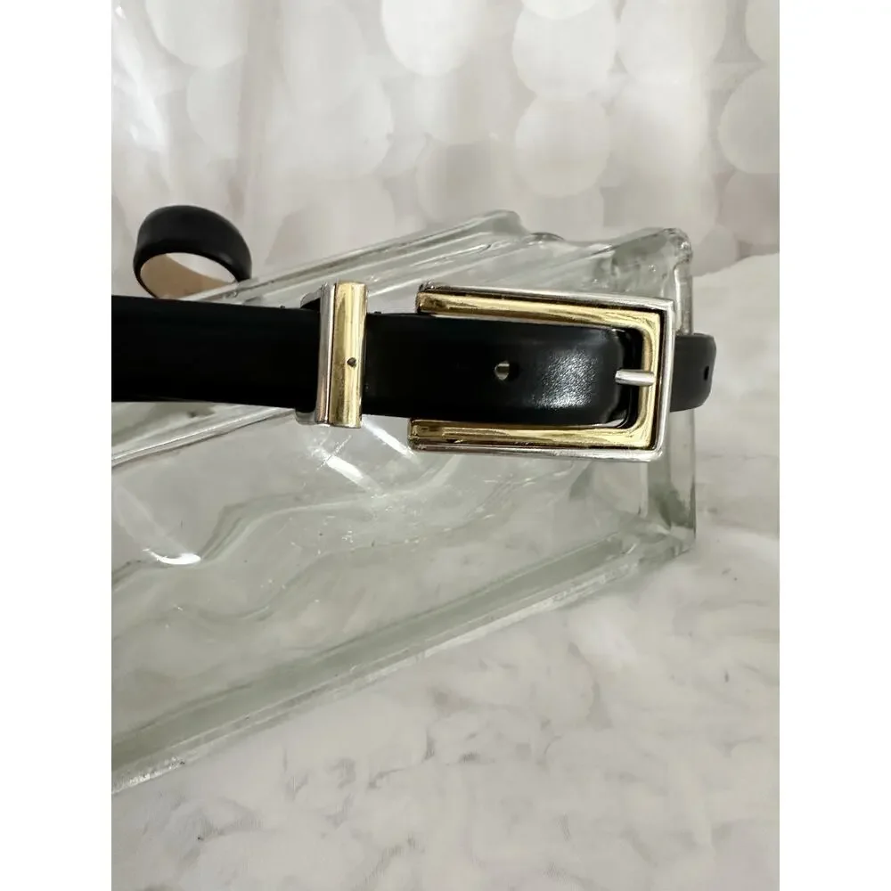 VTG Womens M Skinny Black Belt Genuine CALFSKIN Leather WMC MODERN Gold USA